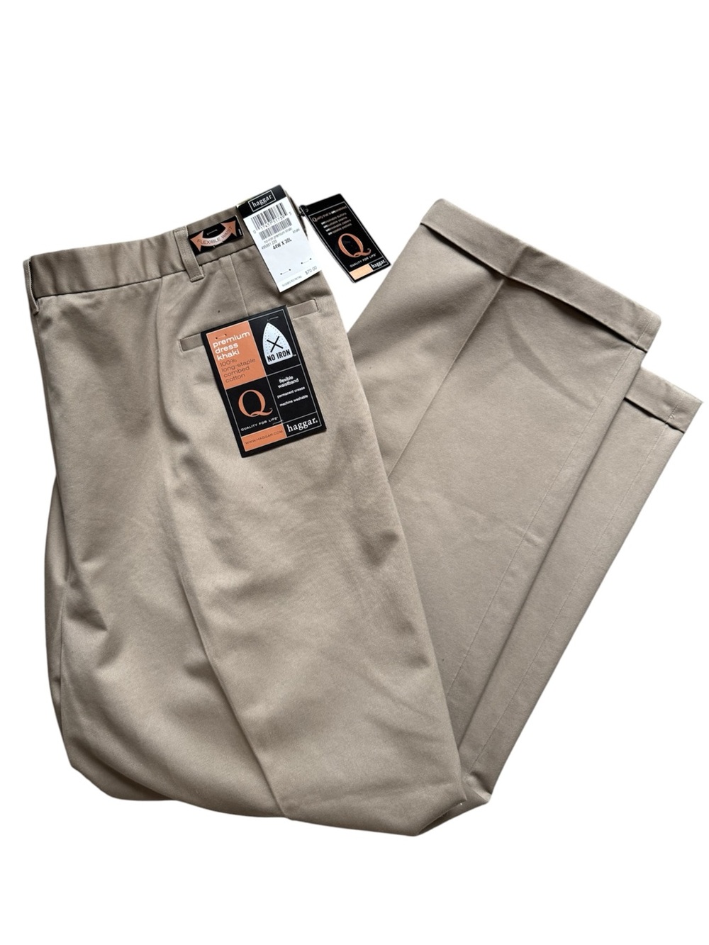 NEW Haggar Premium No-Iron Khaki Pants 44x30 Straight Fit Cotton Comfort
